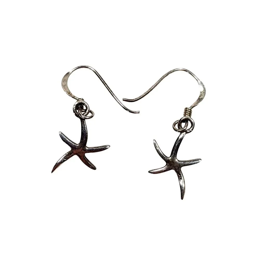 Sterling Silver Starfish Earrings 925 Pierced Dangle 1.5gr Beach Coastal Mermaid